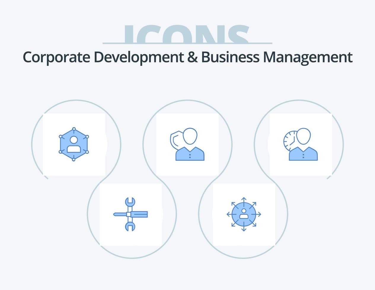 desarrollo corporativo y gestión empresarial blue icon pack 5 diseño de iconos. personal. red. carrera profesional. comunicación. maneras vector
