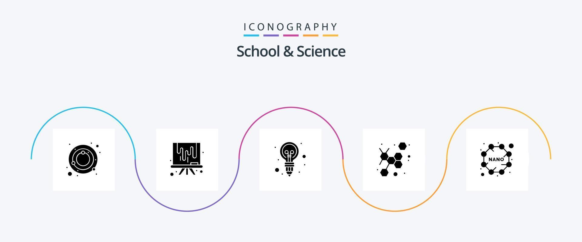 School And Science Glyph 5 Icon Pack Including nano. bulb. science. atom vector