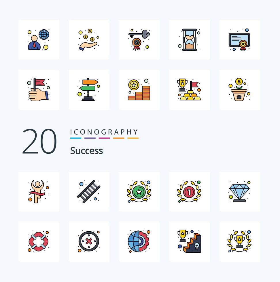 20 Sucess Line Filled Color icon Pack like premium one reward number ranking vector