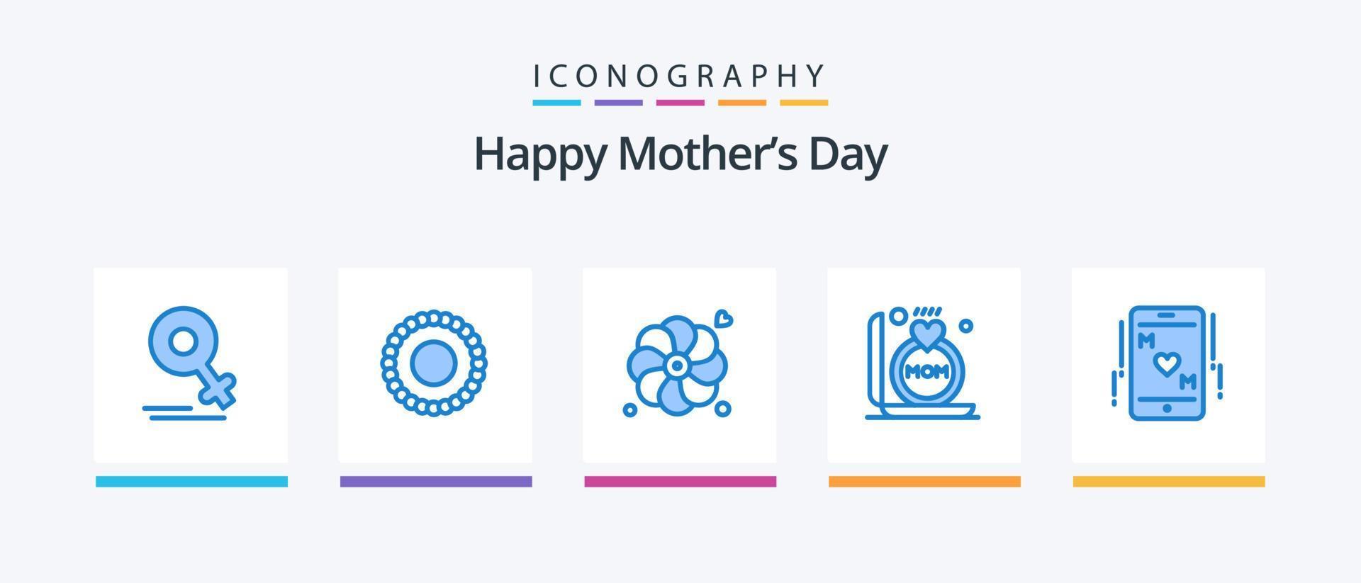 Happy Mothers Day Blue 5 Icon Pack Including mother. love. nature. phone. mom. Creative Icons Design vector