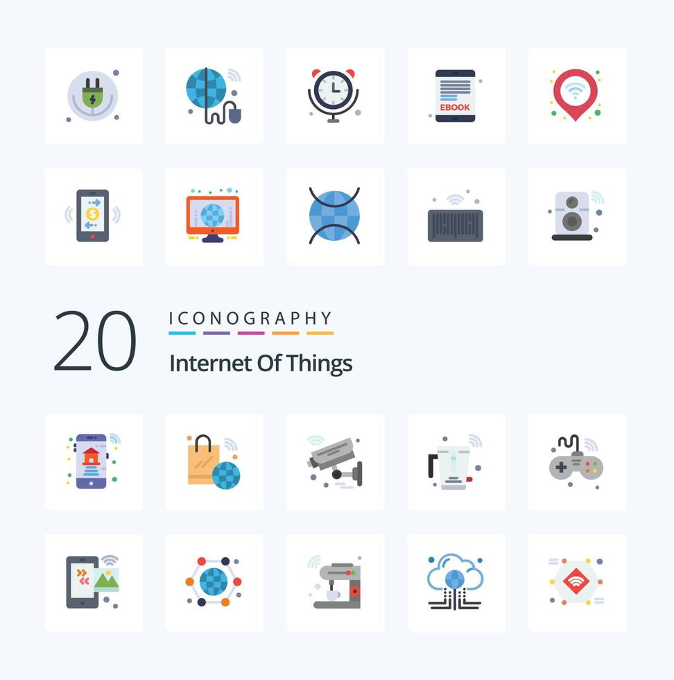 20 internet de las cosas paquete de iconos de color plano como wifi jugo wifi licuadora seguridad vector