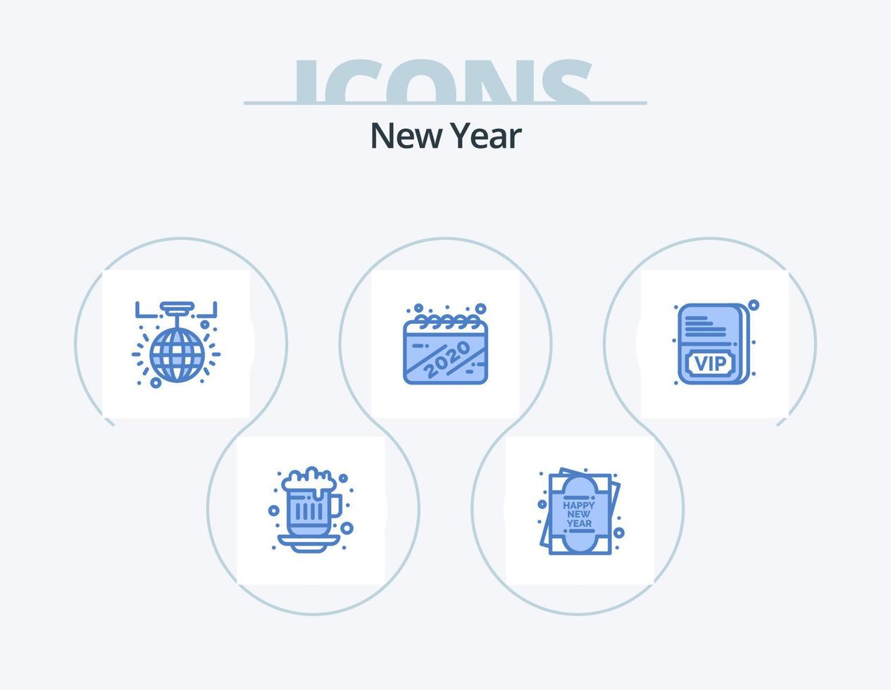 New Year Blue Icon Pack 5 Icon Design. vip. card. new year. celebration. date vector
