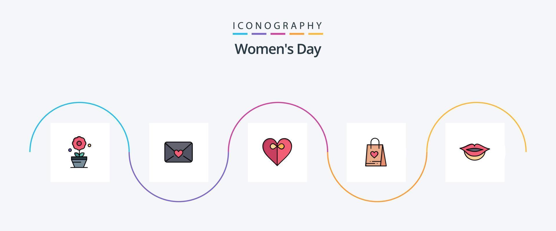 paquete de iconos de 5 planos llenos de línea de día para mujeres que incluye cinta. chica. bolsa vector