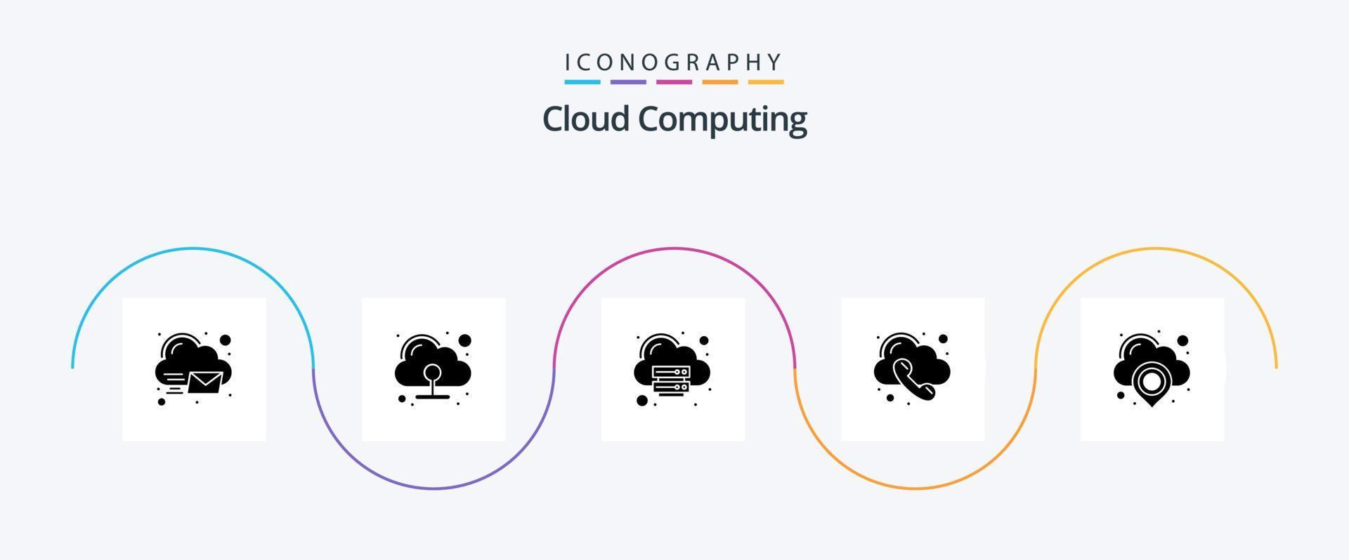 Cloud Computing Glyph 5 Icon Pack Including location. telephone. cloud. phone. call vector