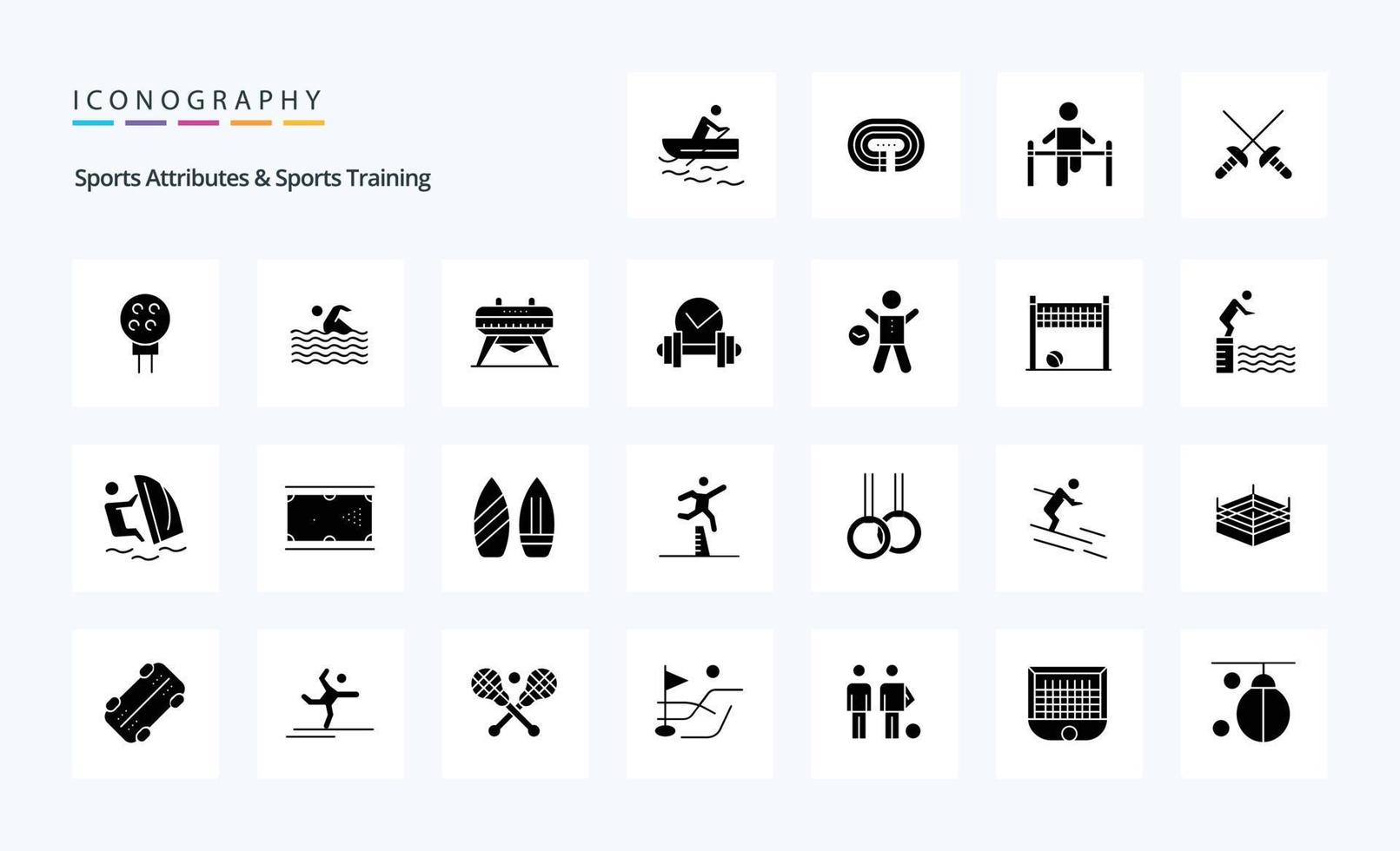 25 Sports Atributes And Sports Training Solid Glyph icon pack vector