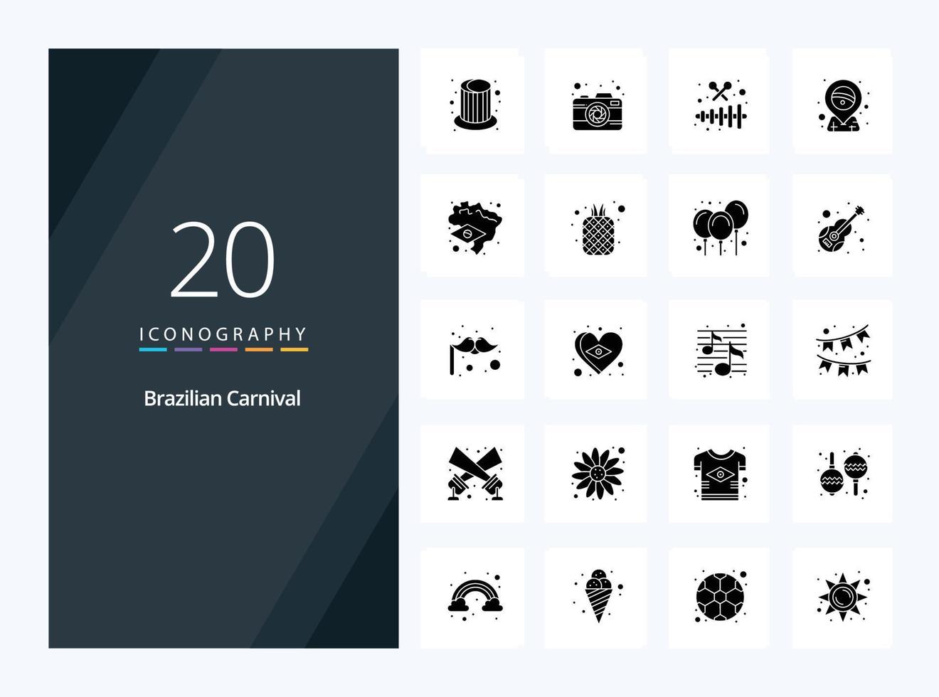 20 Brazilian Carnival Solid Glyph icon for presentation vector