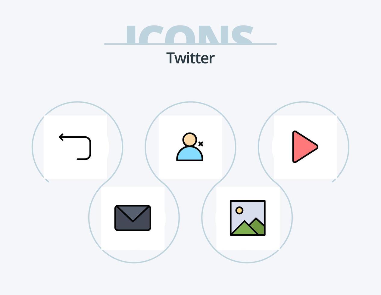 paquete de iconos llenos de línea de twitter 5 diseño de iconos. . gorjeo. flecha de bucle video. mapa vector