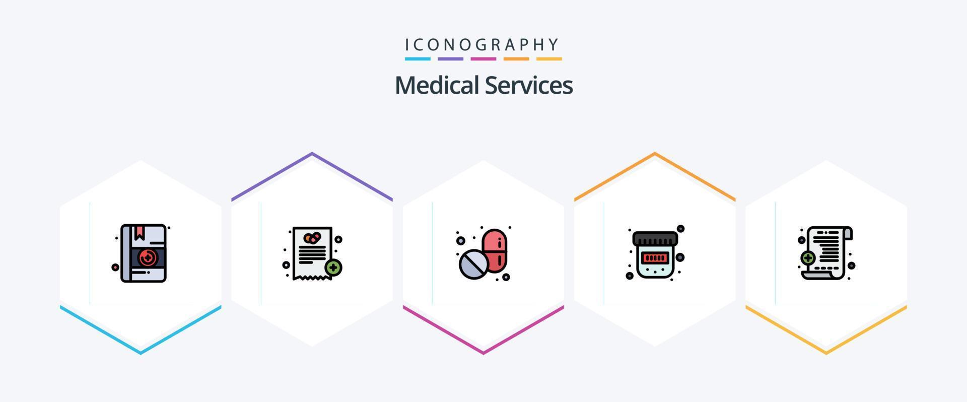 Medical Services 25 FilledLine icon pack including . . pills. prescription. medical vector