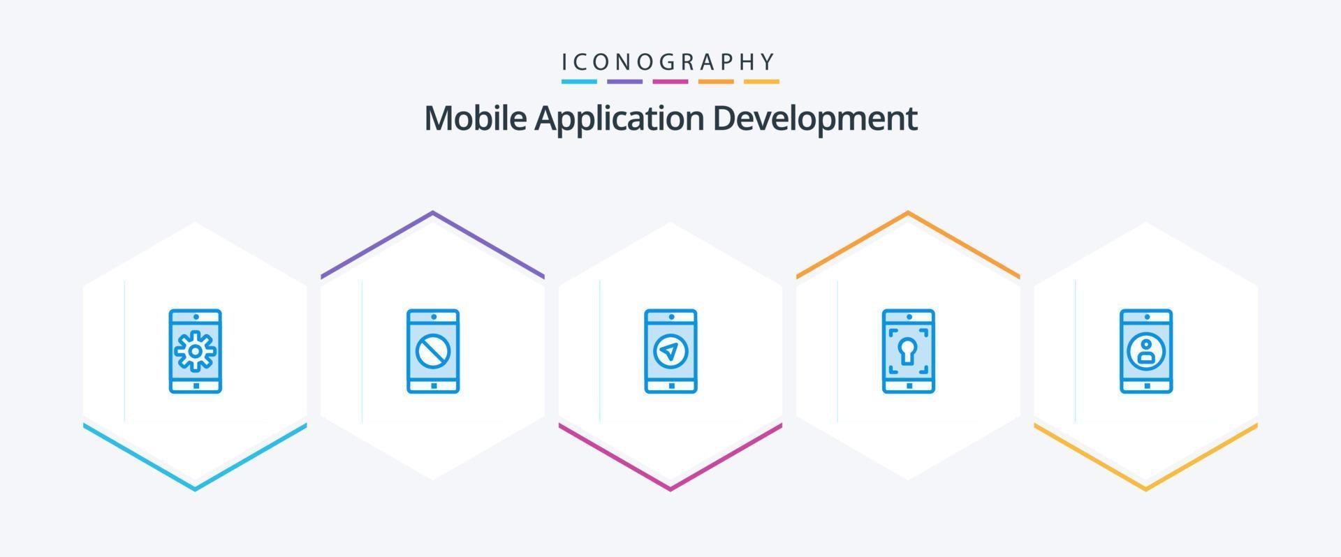 desarrollo de aplicaciones móviles 25 paquete de iconos azules que incluye la aplicación móvil. solicitud. mensaje. pantalla. móvil vector