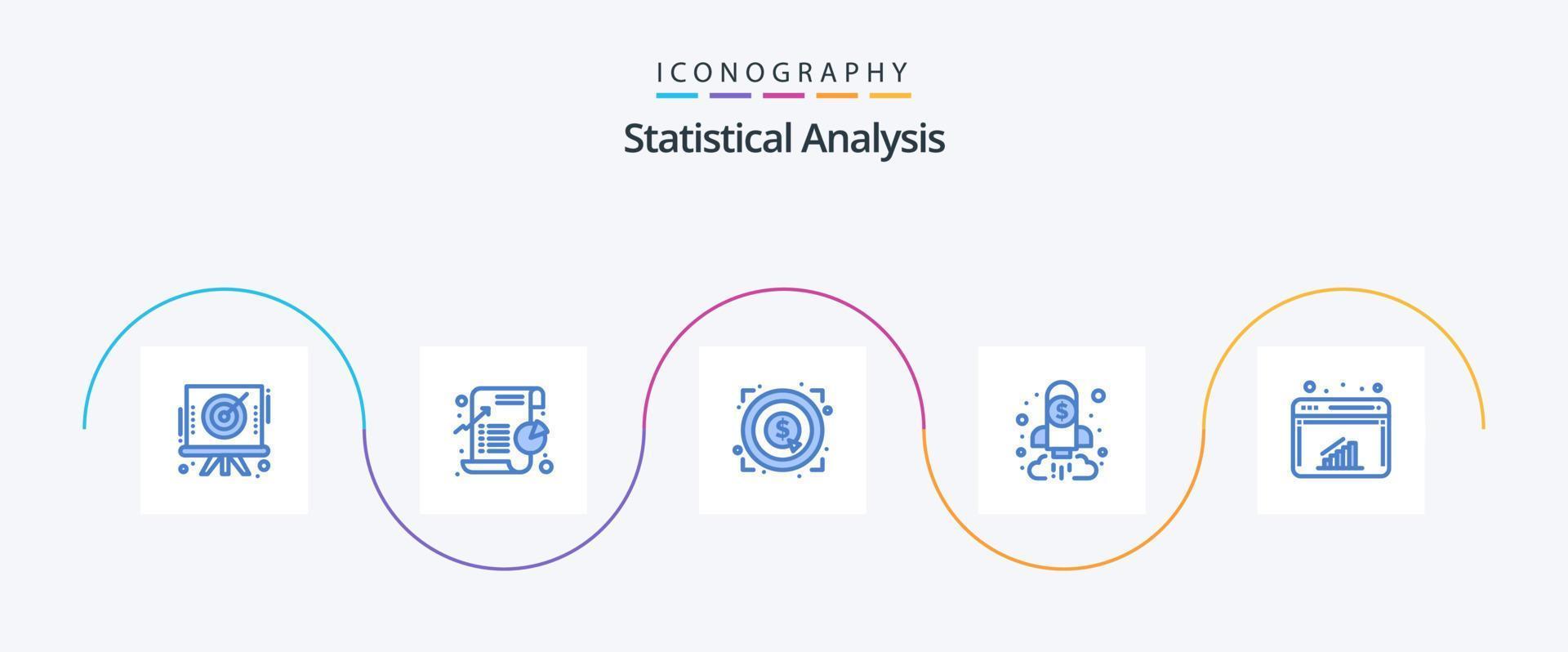 análisis estadístico azul 5 paquete de iconos que incluye el objetivo. cuadro. estadística. negocio. objetivo vector