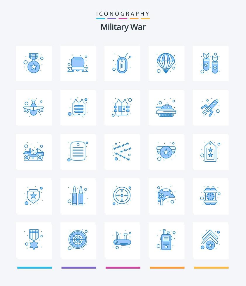 guerra militar creativa 25 paquete de iconos azules como nuclear. . ejército. paracaídas. atómico vector