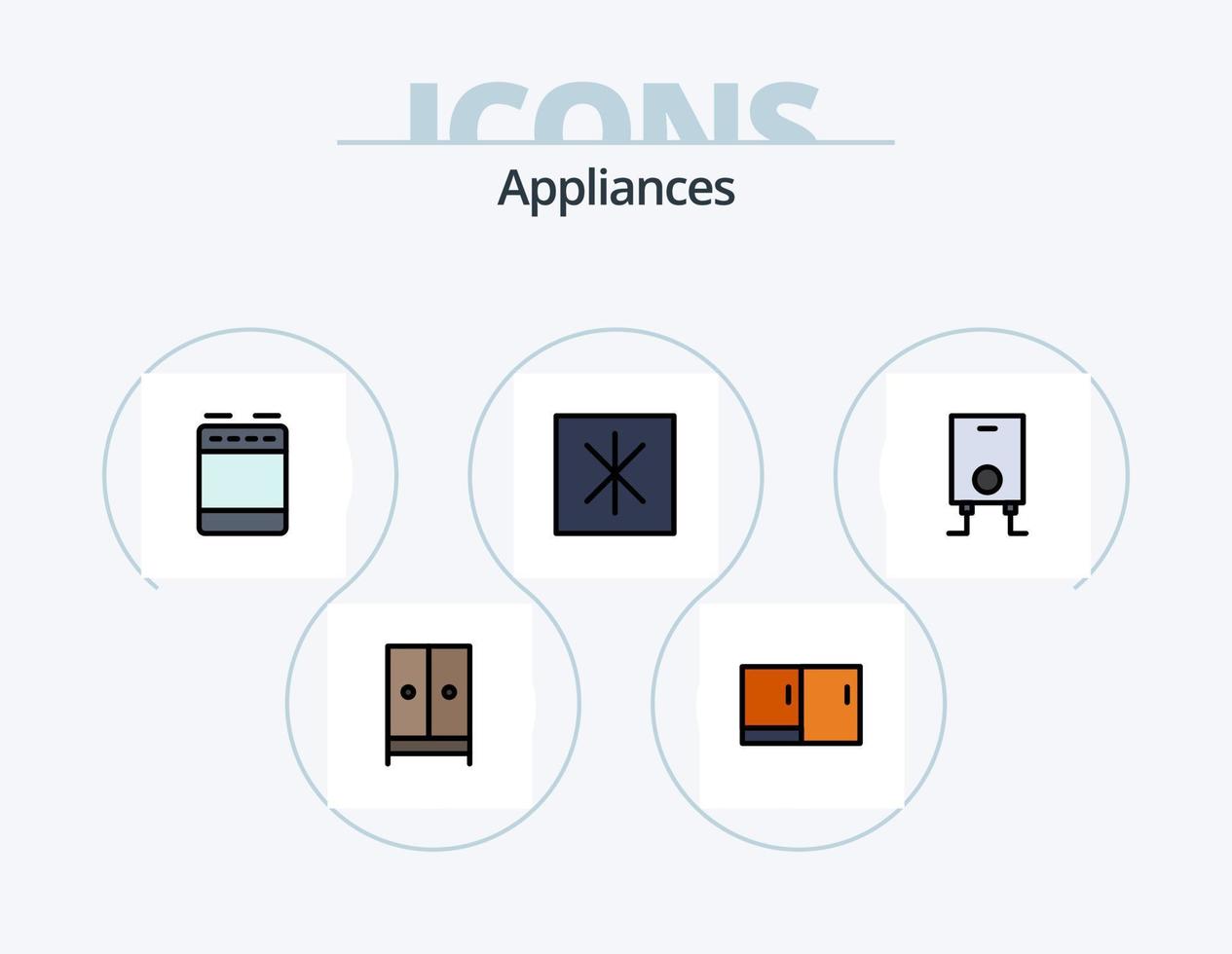 paquete de iconos llenos de línea de electrodomésticos 5 diseño de iconos. interior. casa. Lavado. muebles. horno vector