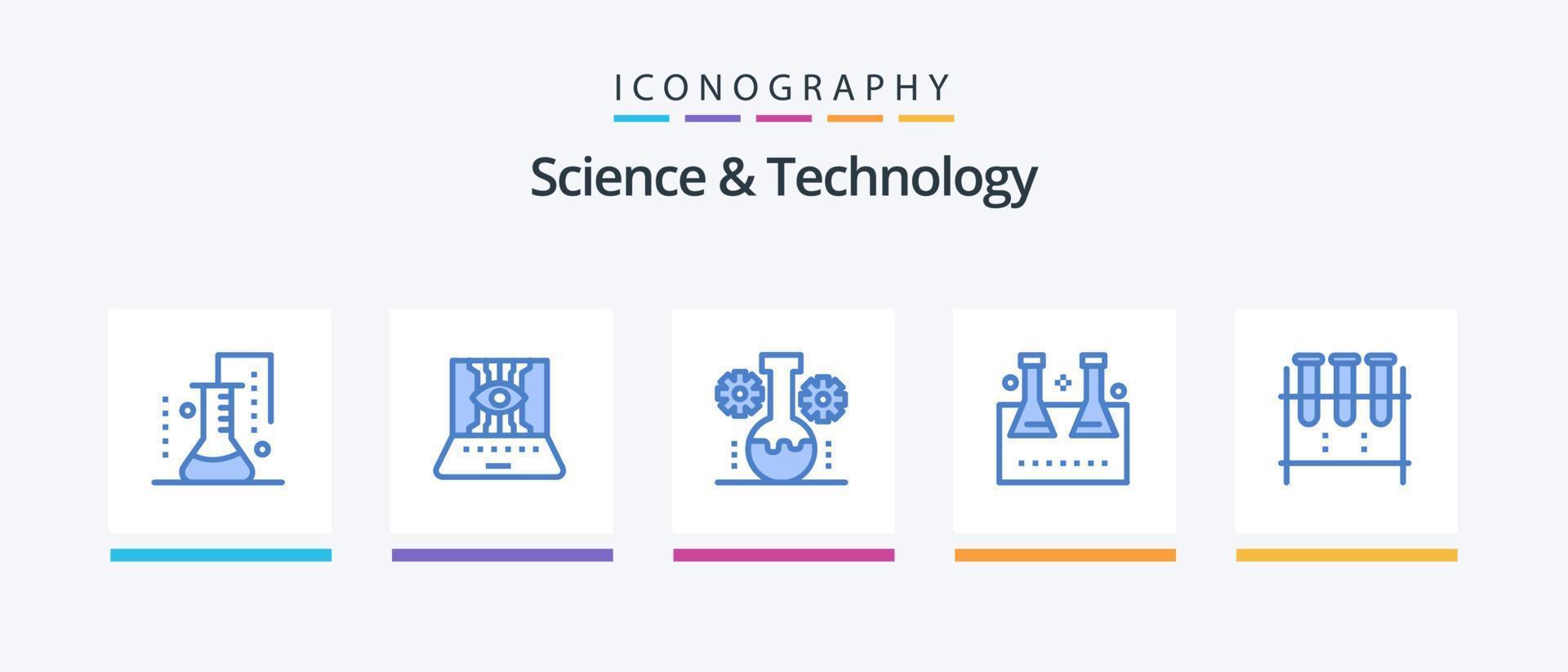 paquete de iconos azul 5 de ciencia y tecnología que incluye matraz de laboratorio. matraz químico. técnico laboratorio de tecnología. gestión de laboratorio. diseño de iconos creativos vector