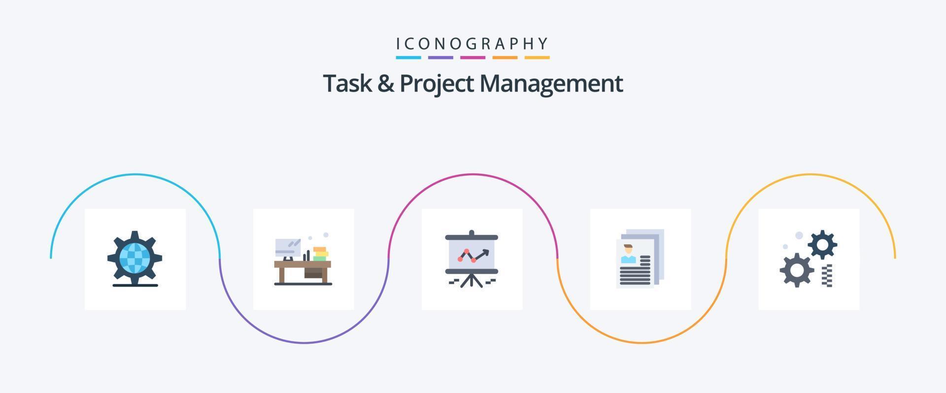 Task And Project Management Flat 5 Icon Pack Including cogwheel. files. chart. file. account vector
