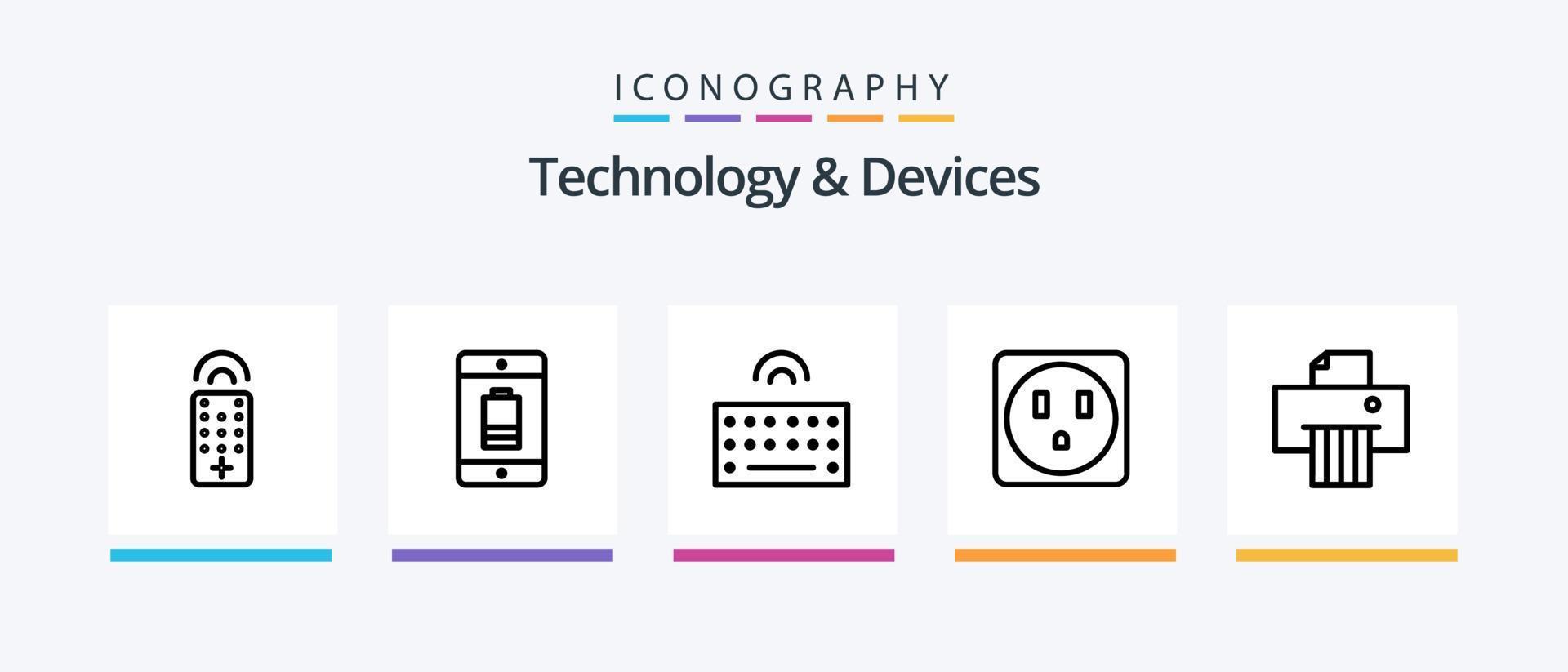 paquete de iconos de la línea 5 de dispositivos que incluye . impresora. inalámbrico. manzana. diseño de iconos creativos vector