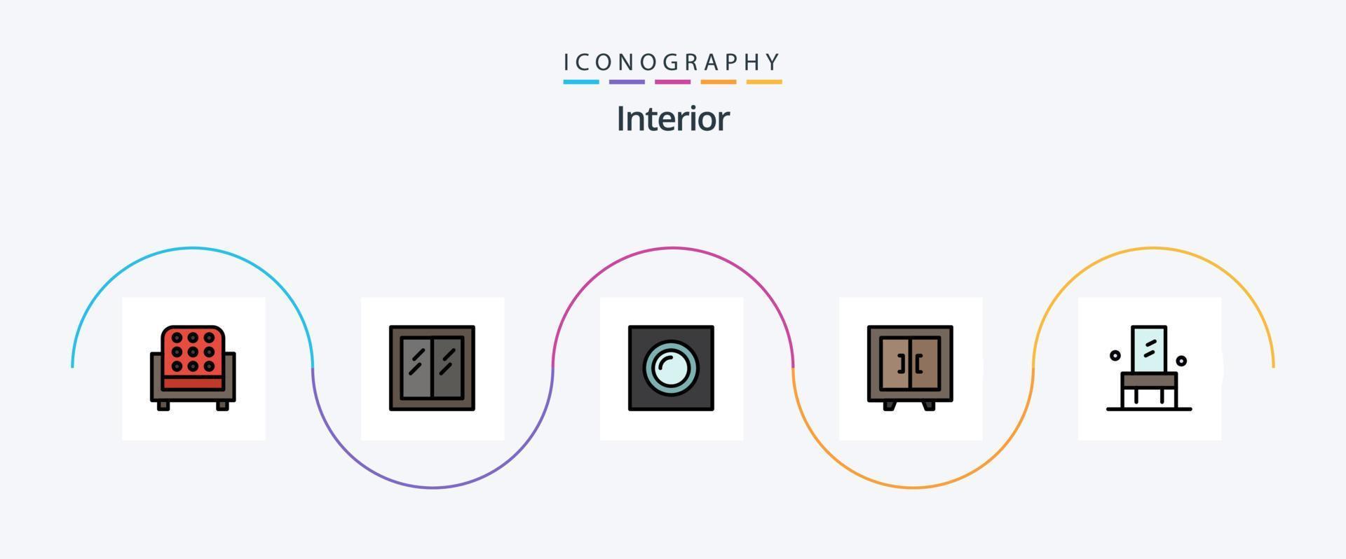 paquete de iconos de 5 planos llenos de línea interior que incluye muebles. escuela. interior. interior. armario vector