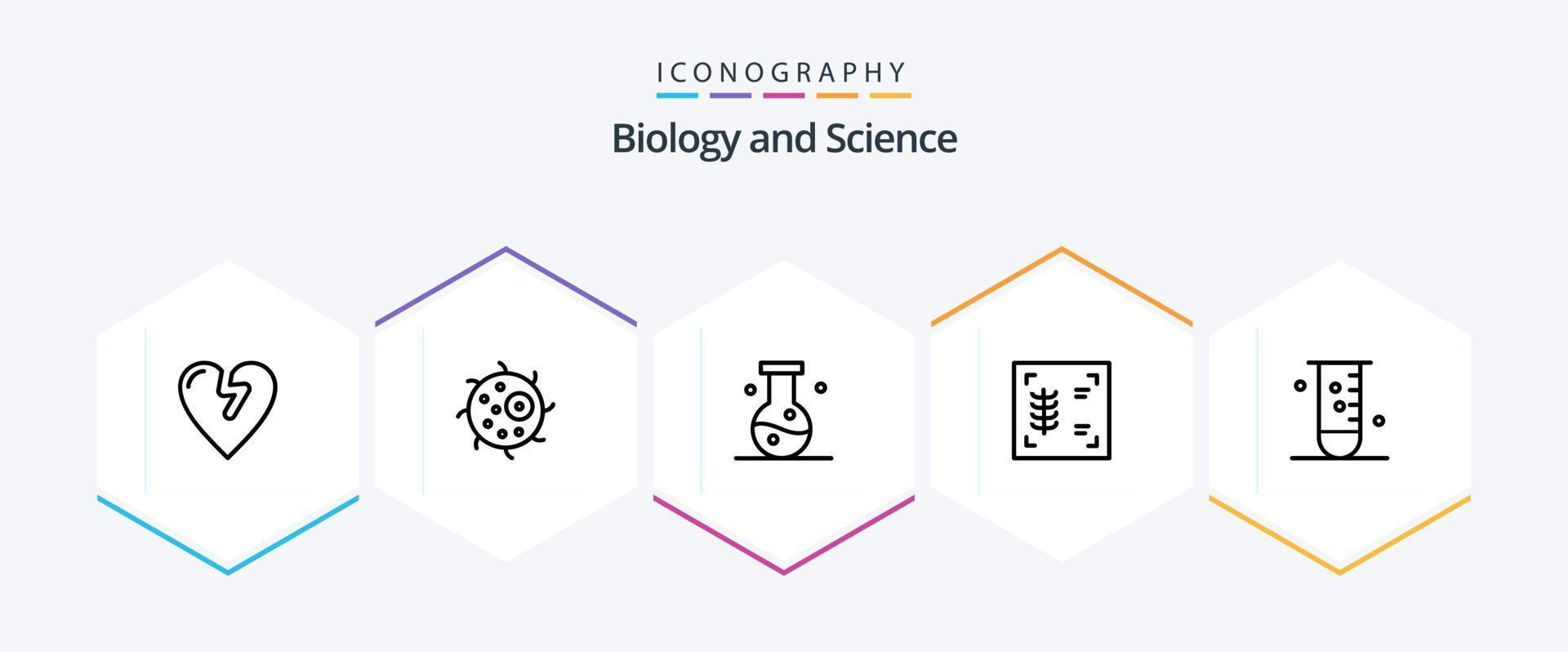 Biology 25 Line icon pack including lab. biology. chemistry. xray. chest vector
