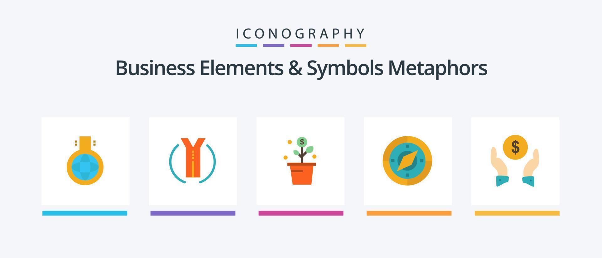 Business Elements And Symbols Metaphors Flat 5 Icon Pack Including insurance. compass. growing. navigator. plant. Creative Icons Design vector