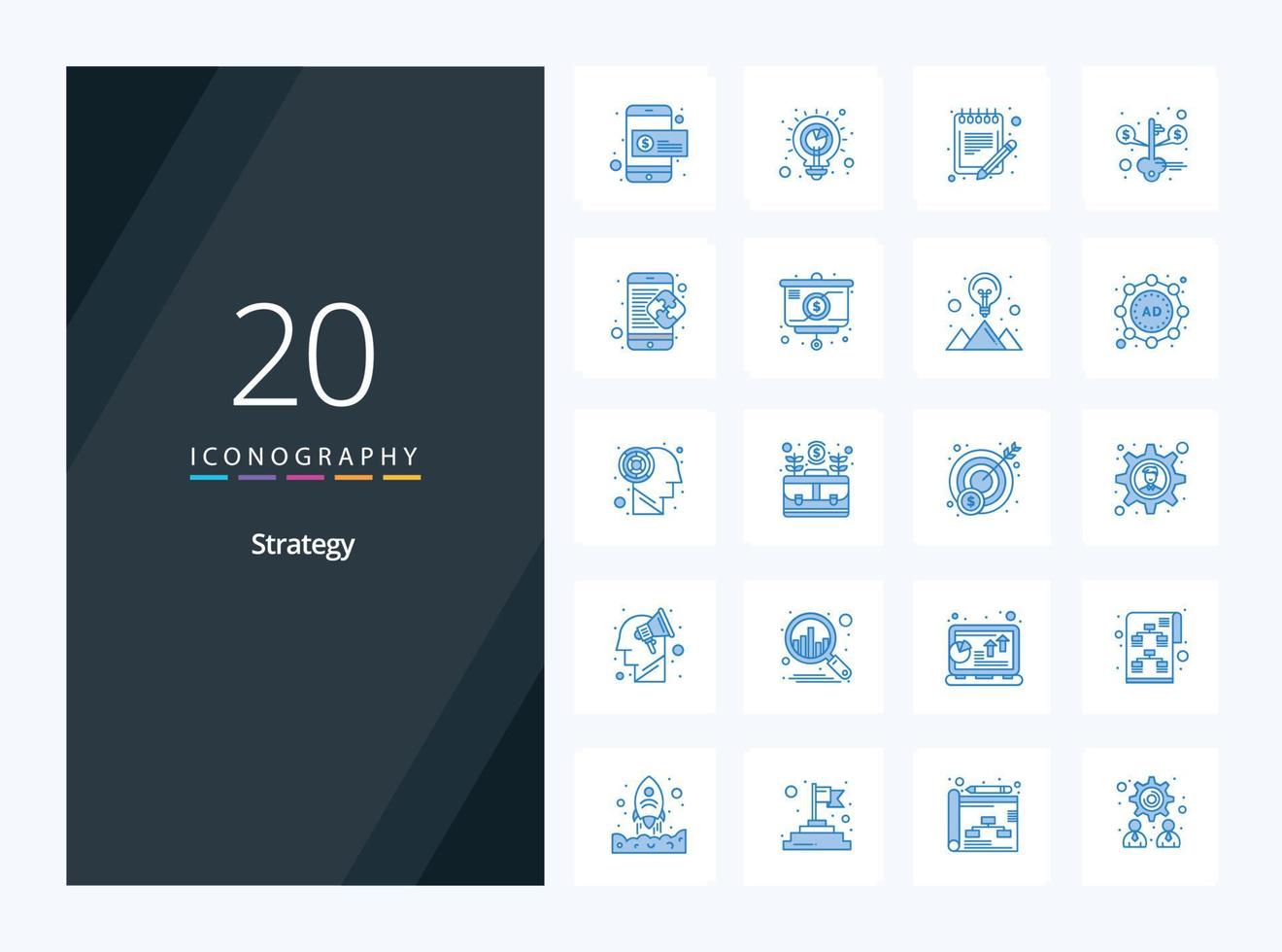 20 iconos de estrategia de color azul para la presentación vector