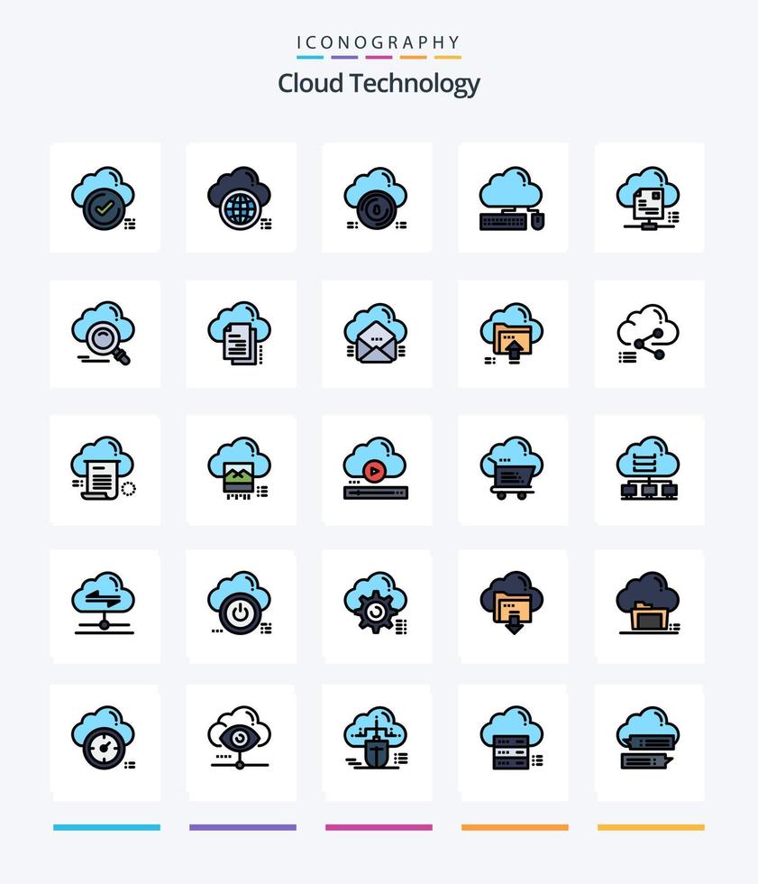 Creative Cloud Technology 25 Line FIlled icon pack  Such As mouse. computing. world. data. protect vector