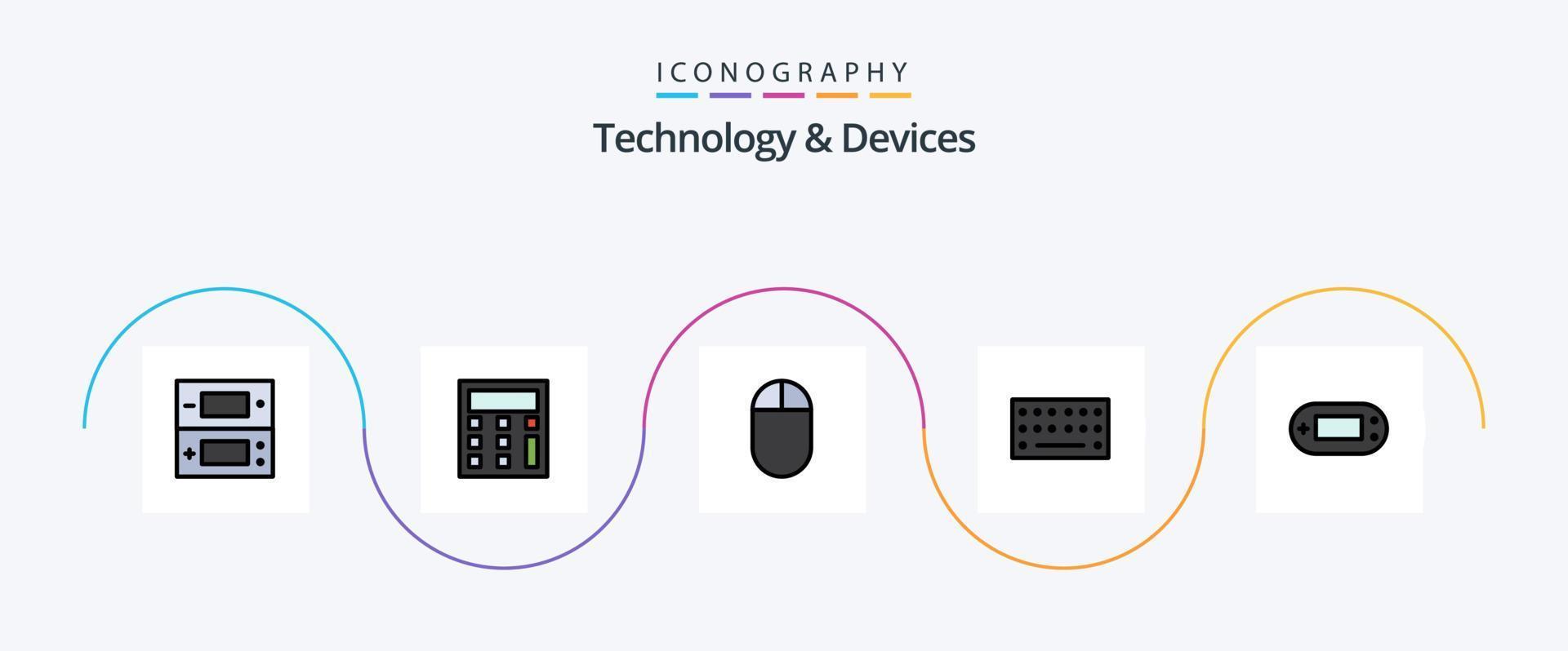 Devices Line Filled Flat 5 Icon Pack Including . psp. mouse. playstation. console vector