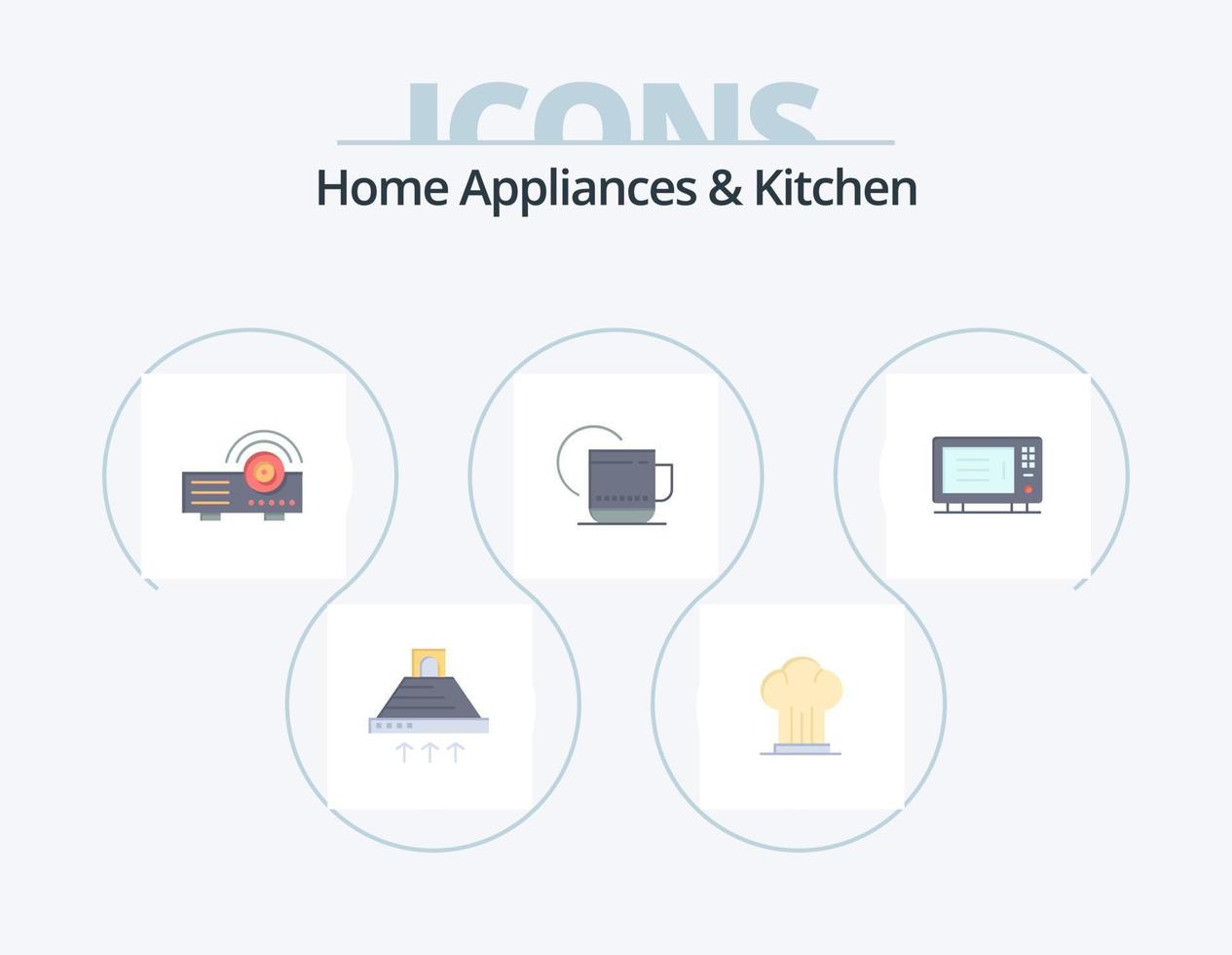 Home Appliances And Kitchen Flat Icon Pack 5 Icon Design. service. hot . hat. tea . machine vector