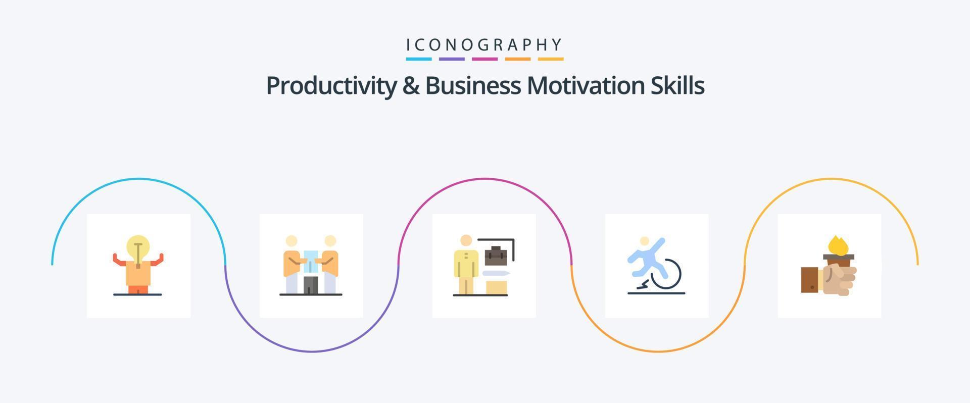 Productivity And Business Motivation Skills Flat 5 Icon Pack Including escape. change. partnership. business. achieve vector