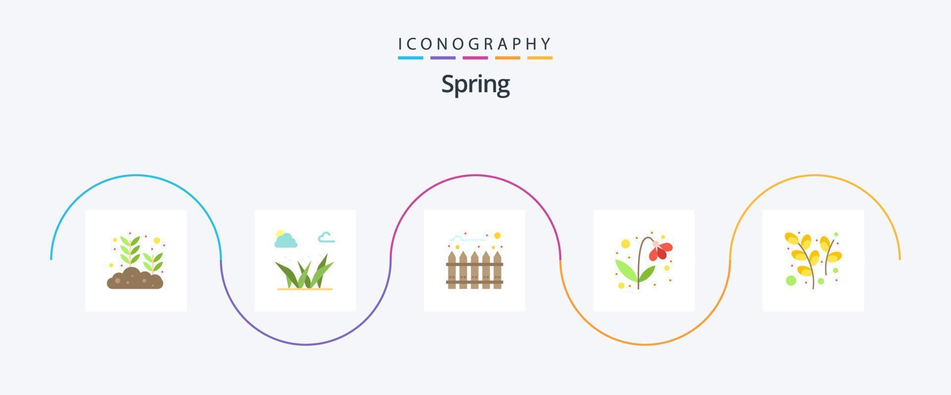 Spring Flat 5 Icon Pack Including plant. catkins. fence. nature. present vector