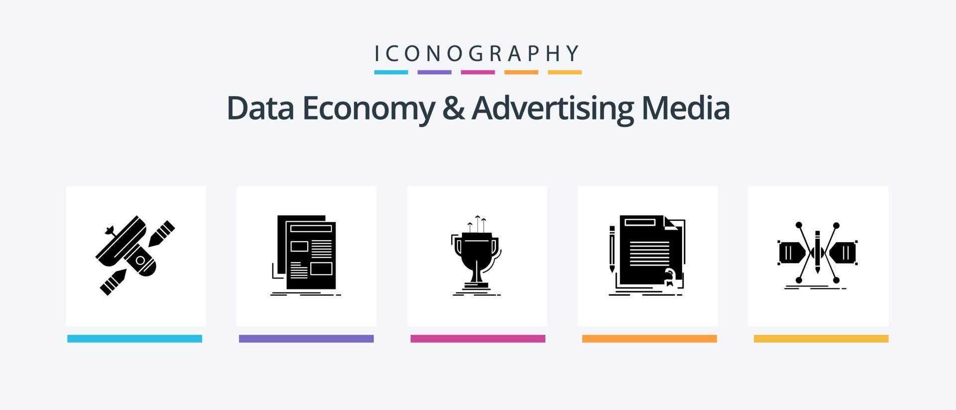 paquete de iconos de glifo 5 de economía de datos y medios publicitarios que incluye trato. acuerdo. medios de comunicación. premio. taza. diseño de iconos creativos vector