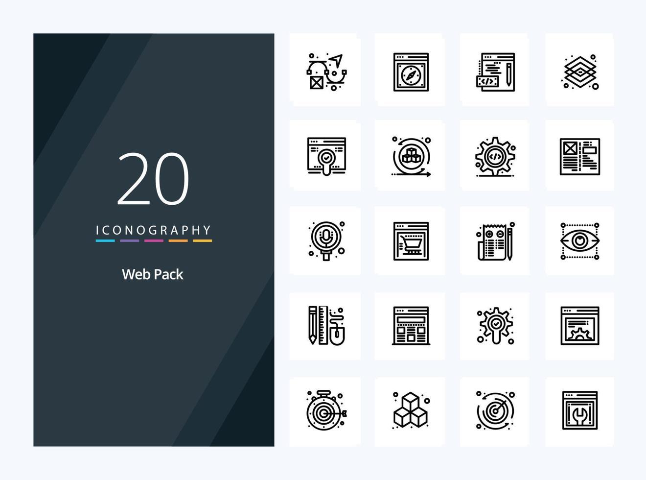 20 Web Pack Outline icon for presentation vector