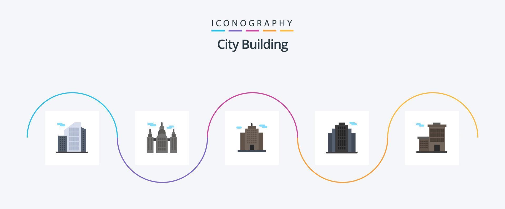 Paquete de 5 iconos planos de construcción de la ciudad que incluye. corporación. edificio. negocio. real vector