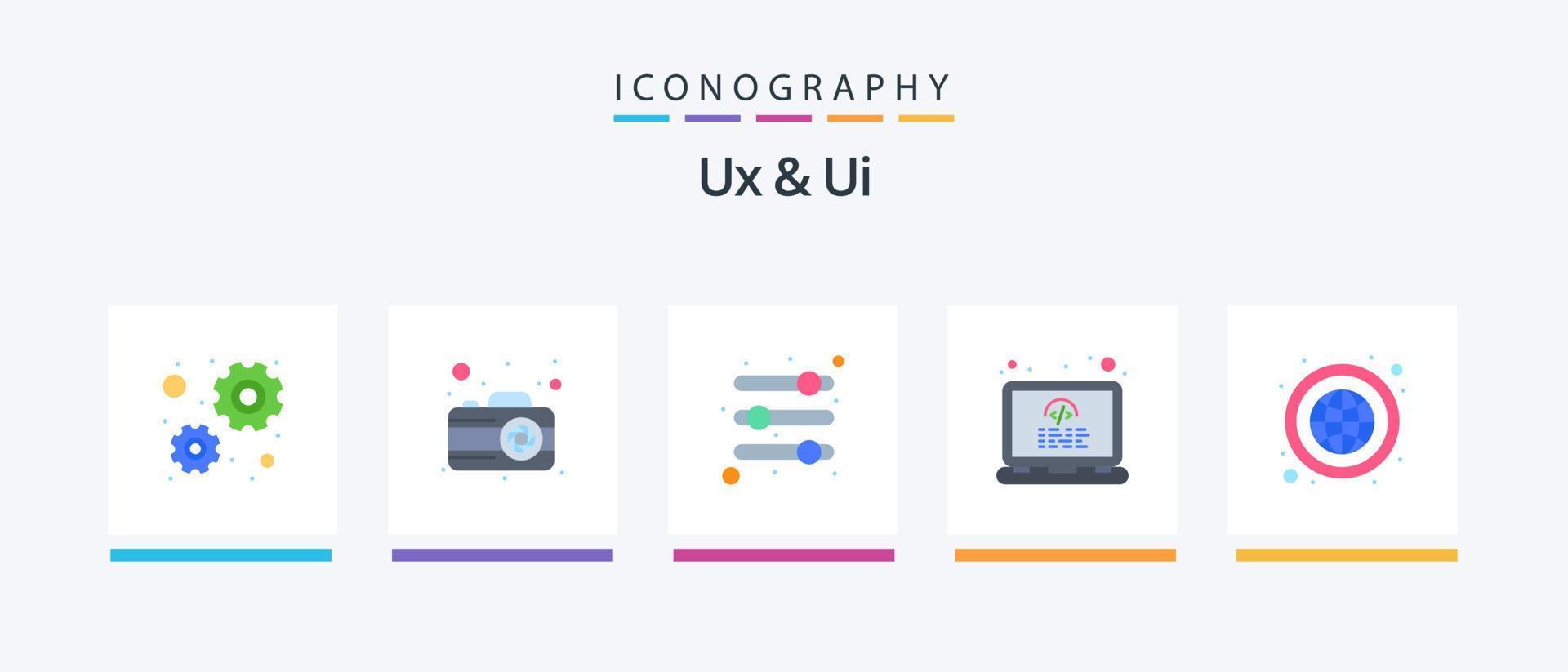 Ux And Ui Flat 5 Icon Pack Including network. earth. volume. laptop. programming. Creative Icons Design vector