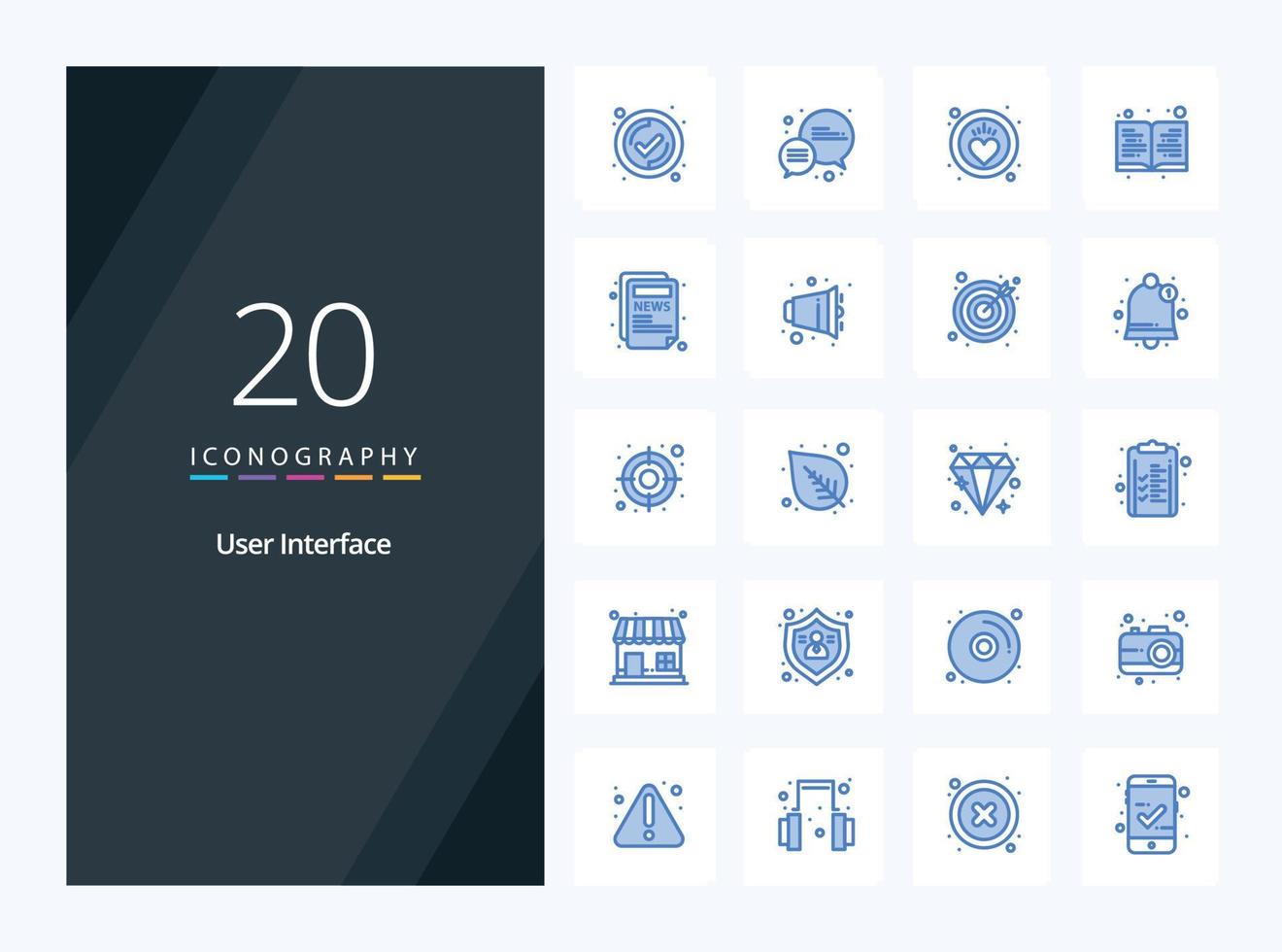 20 iconos de color azul de la interfaz de usuario para la presentación vector