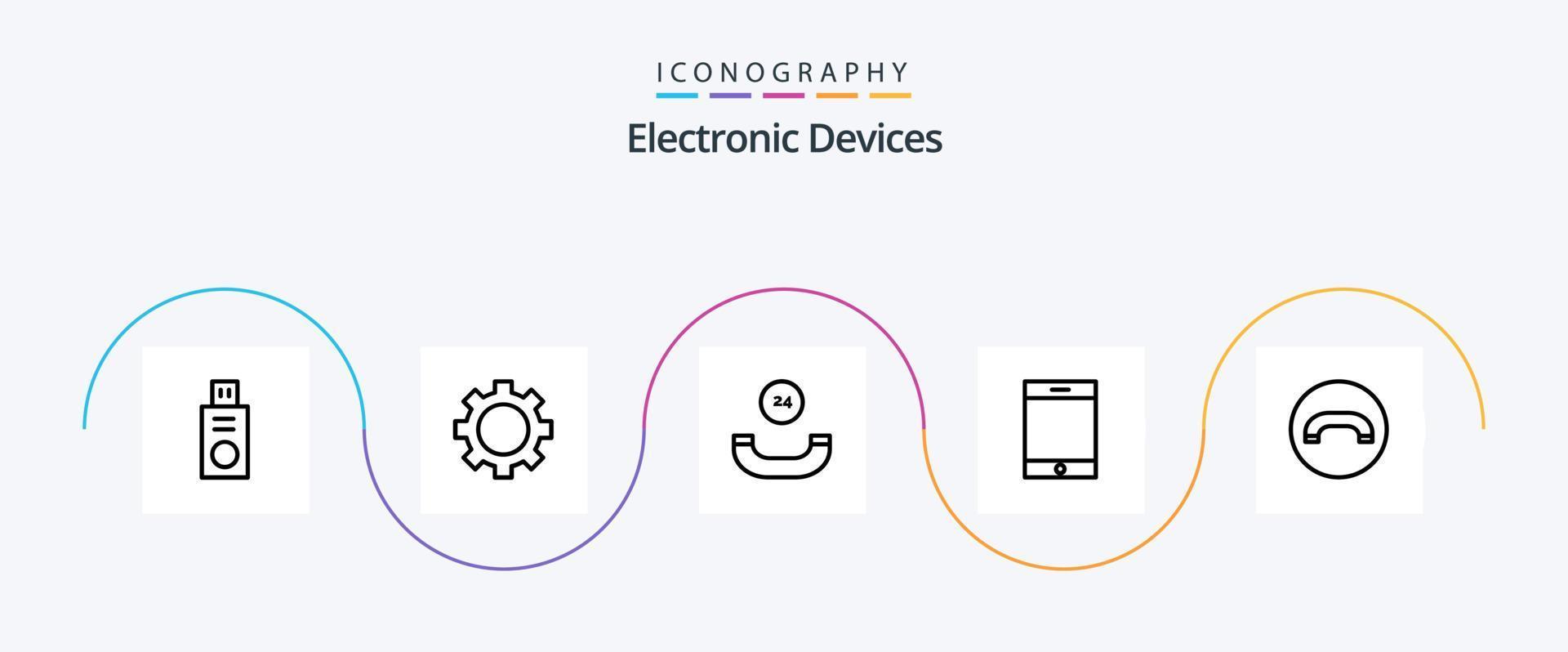 Devices Line 5 Icon Pack Including . hang up. call. handset. tablet vector