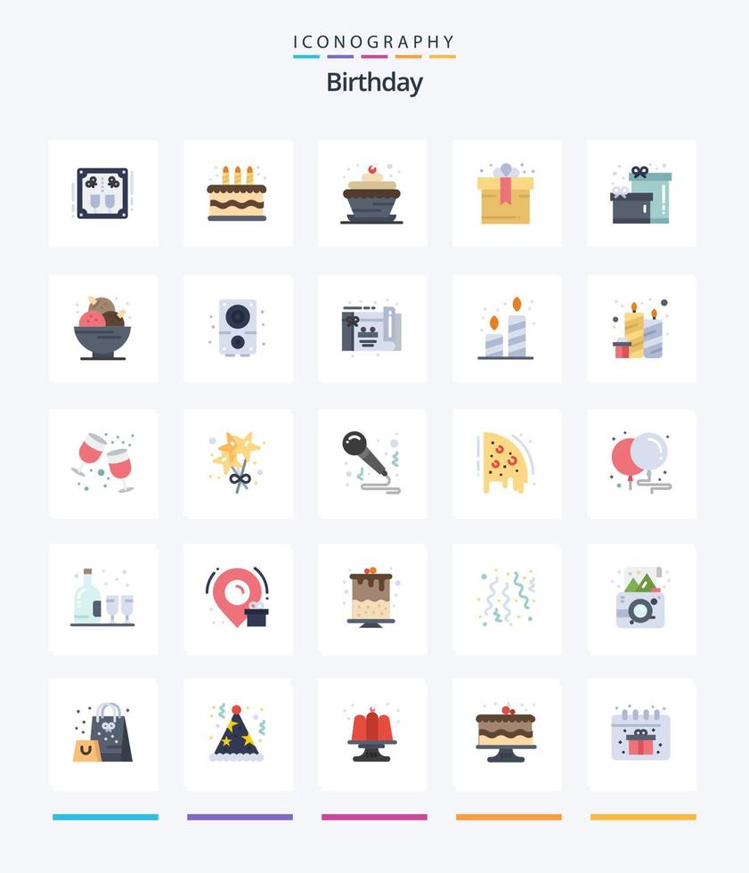 cumpleaños creativo 25 paquete de iconos planos como helado. cumpleaños. panadería. regalo. cumpleaños vector