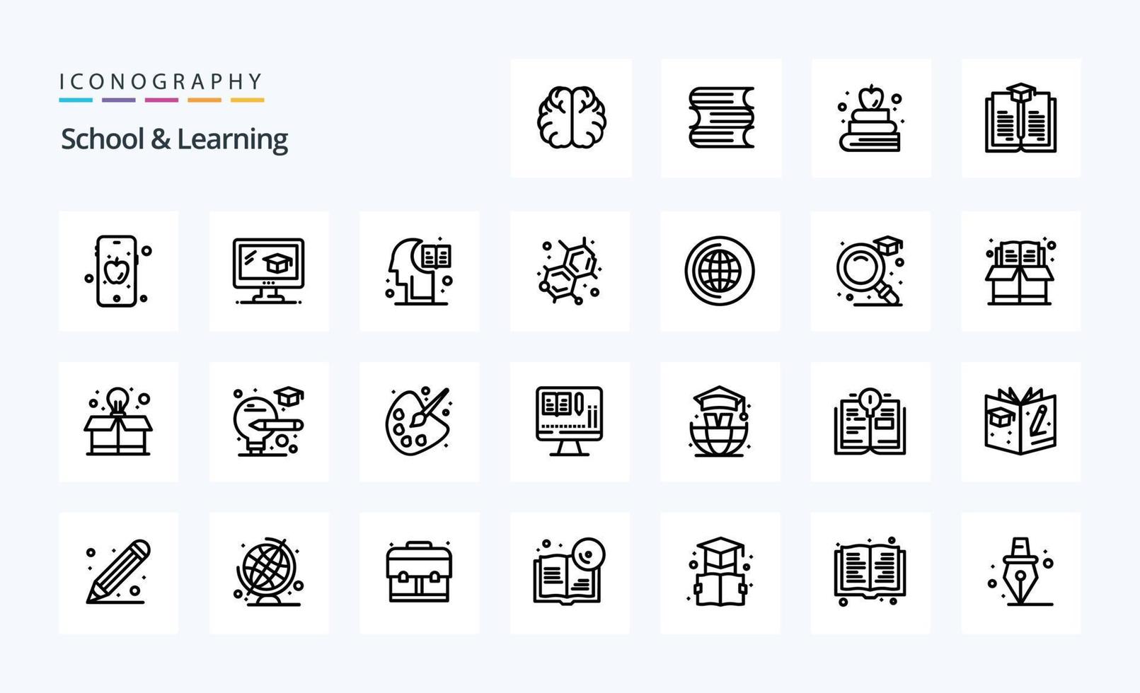 25 School And Learning Line icon pack vector