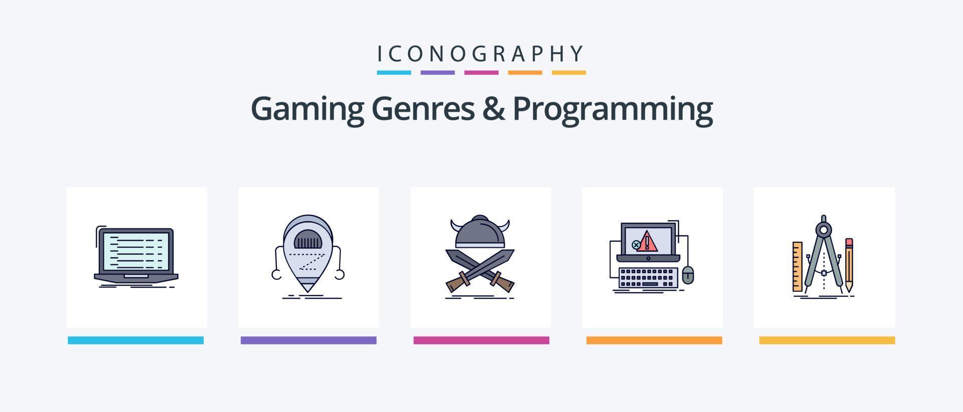 los géneros de juego y la línea de programación llenaron el paquete de 5 íconos, incluido el móvil. API. guerrero. juego. desarrollar. diseño de iconos creativos vector