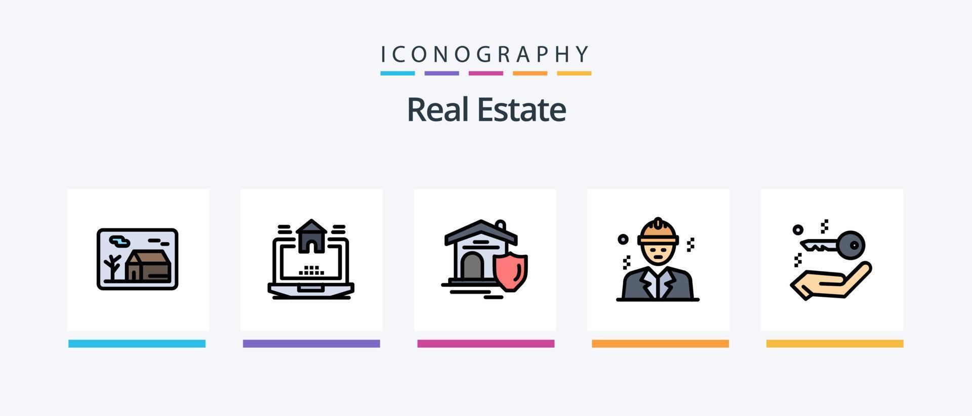 Real Estate Line Filled 5 Icon Pack Including key . sound . estate. home. Creative Icons Design vector