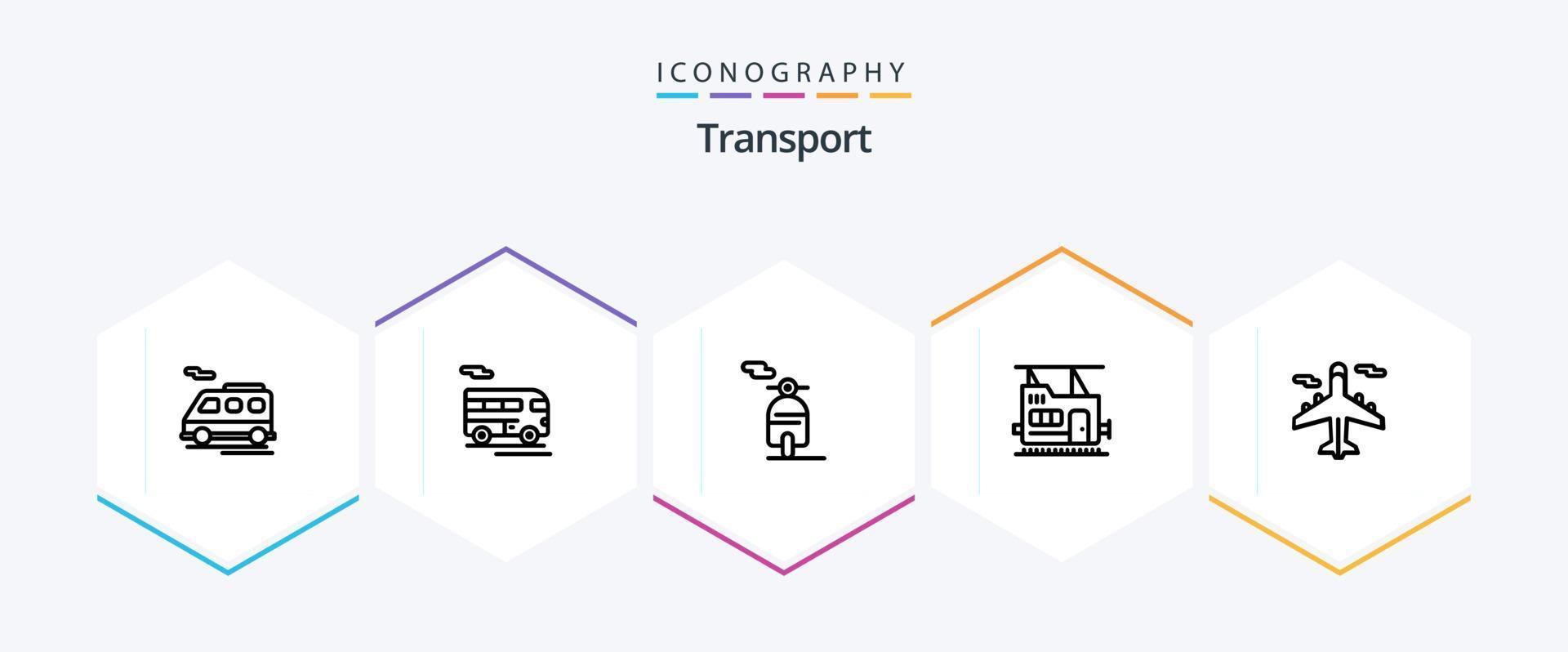 paquete de iconos de 25 líneas de transporte que incluye . transporte. scooter. avión. transporte vector