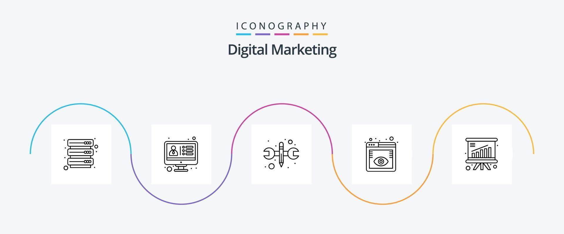 Digital Marketing Line 5 Icon Pack Including graph. website. repair. web view. eye vector