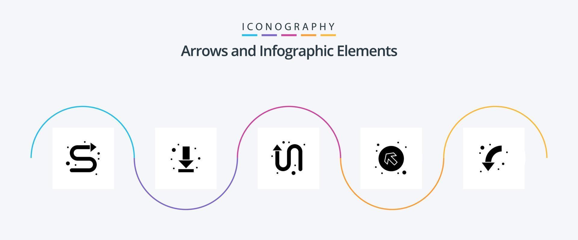 paquete de iconos de glifo de flecha 5 que incluye . izquierda. flecha. curvo. flecha vector
