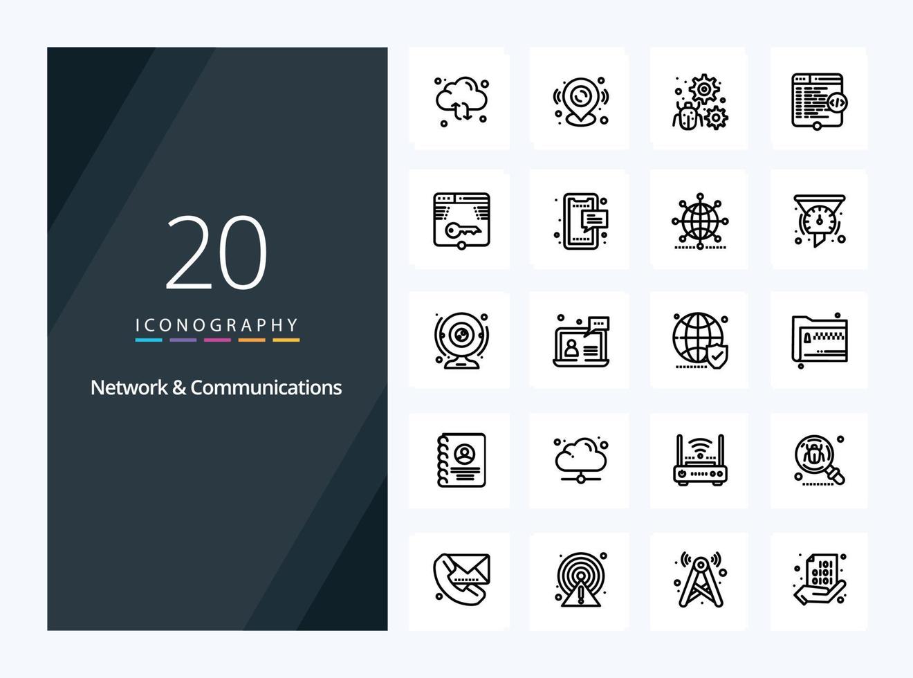20 Network And Communications Outline icon for presentation vector