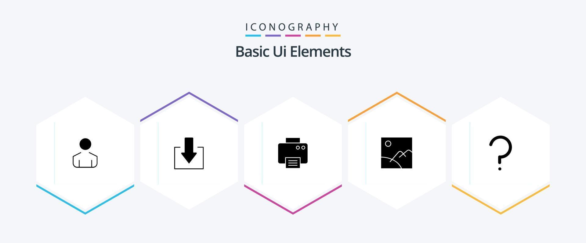 Basic Ui Elements 25 Glyph icon pack including mark. question. printed. help. picture vector