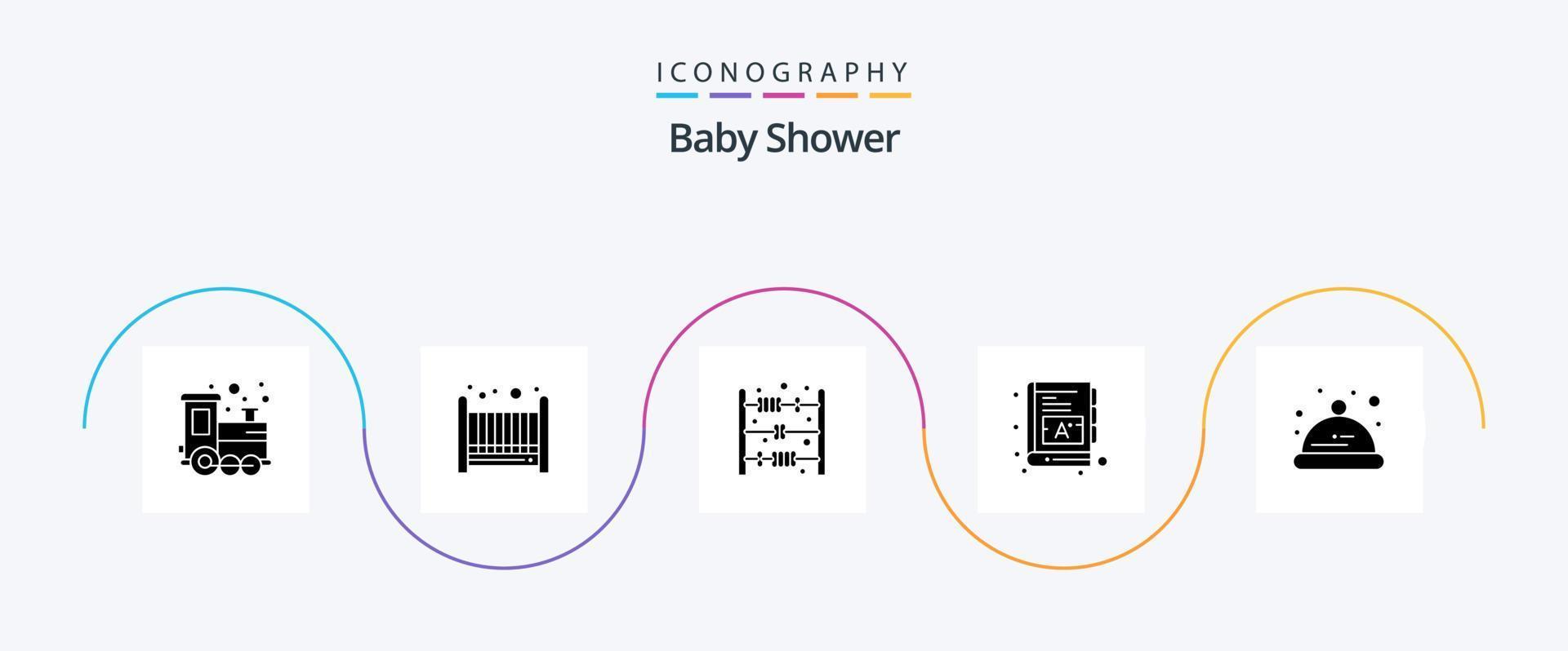 paquete de iconos de baby shower glyph 5 que incluye. sombrero. bebé. bebé. palabras vector