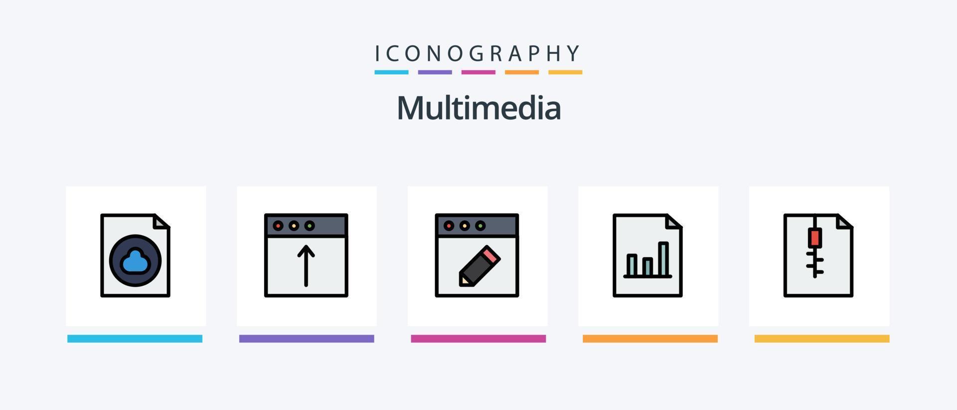 Multimedia Line Filled 5 Icon Pack Including . graph. . Creative Icons Design vector