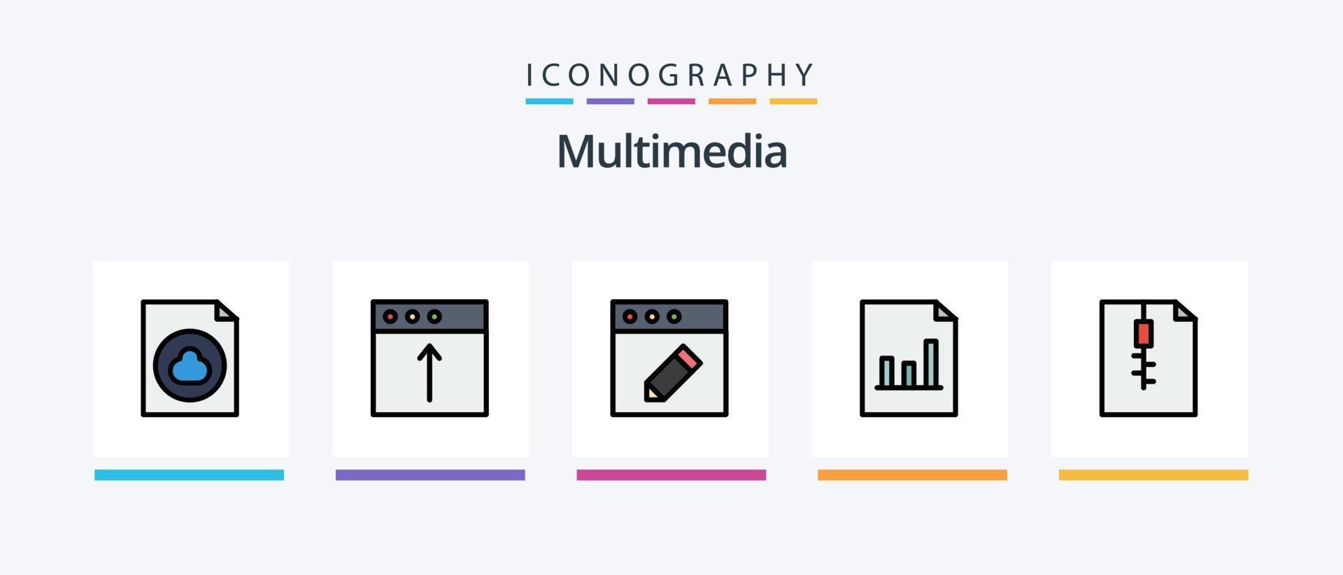 Multimedia Line Filled 5 Icon Pack Including . graph. . Creative Icons Design vector