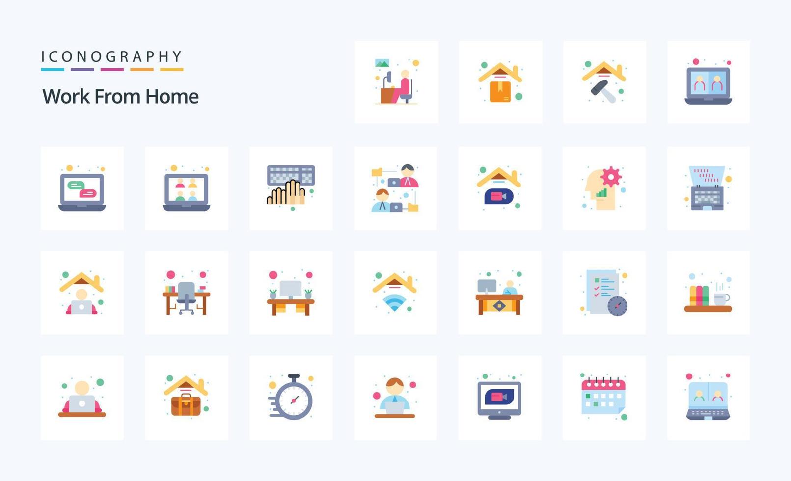 25 Work From Home Flat color icon pack vector