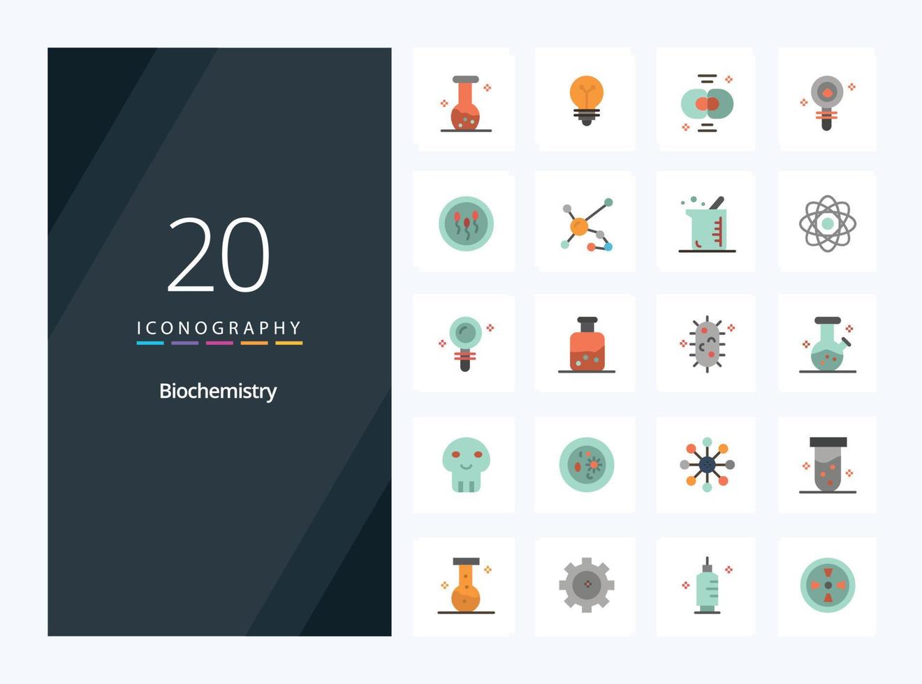 20 Biochemistry Flat Color icon for presentation vector