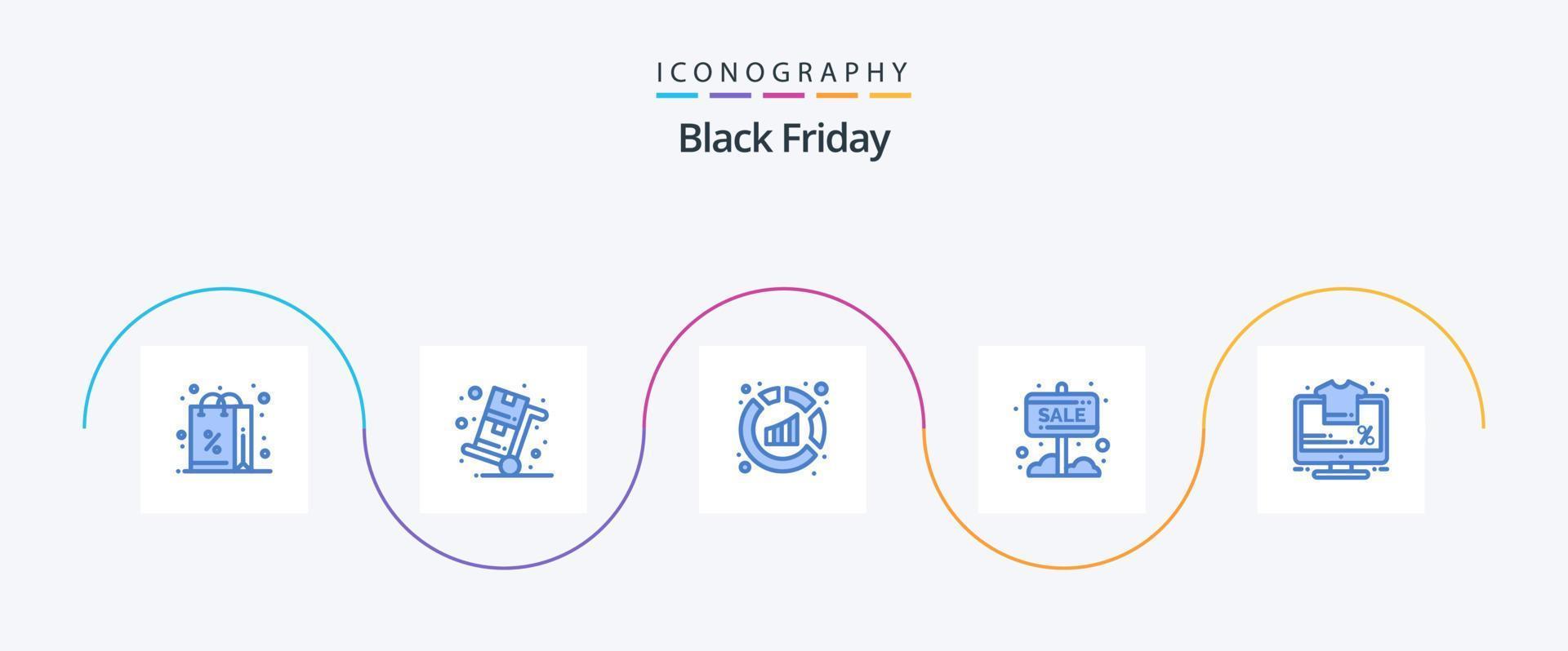 Black Friday Blue 5 Icon Pack Including shop. sale. trolley. info board. analysis vector