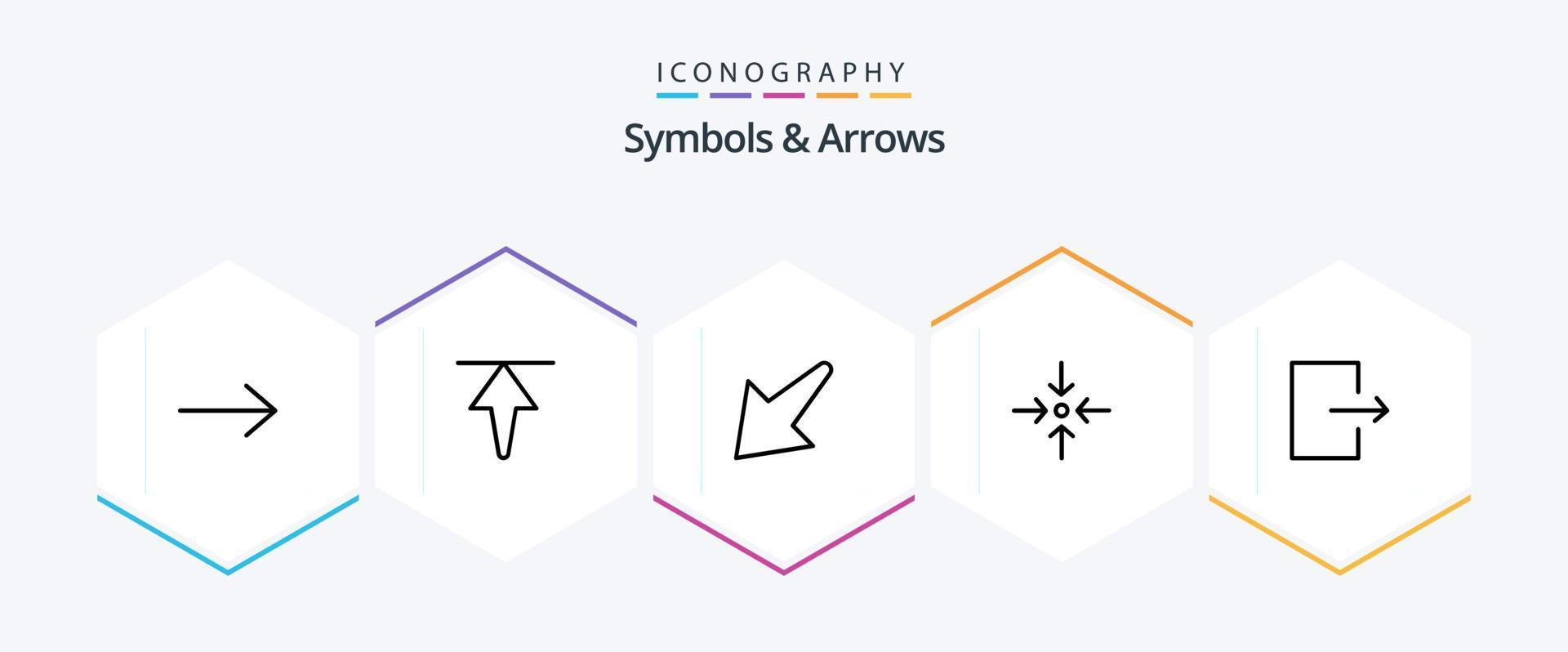 paquete de iconos de 25 líneas de símbolos y flechas que incluye . flecha. . salida vector